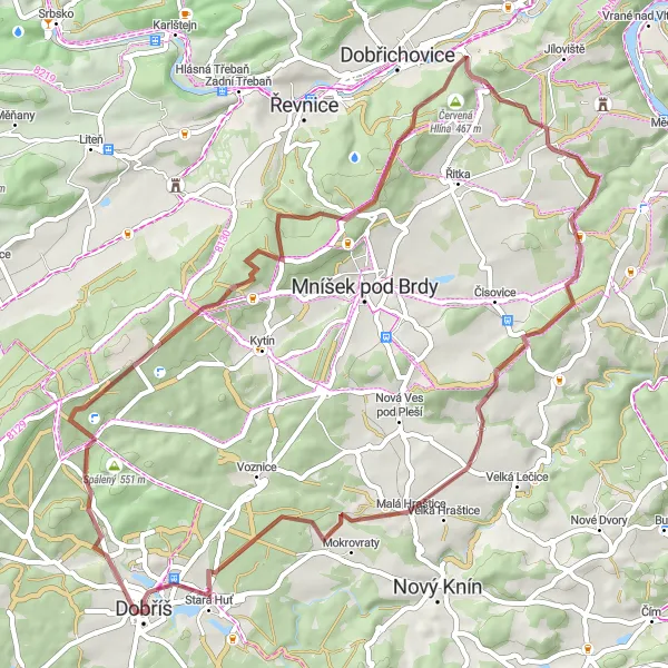 Mapa miniatúra "Okružní cesta poblíž Dobříše" cyklistická inšpirácia v Střední Čechy, Czech Republic. Vygenerované cyklistickým plánovačom trás Tarmacs.app