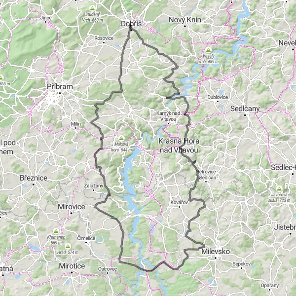 Karten-Miniaturansicht der Radinspiration "Herausfordernde Panoramatour durch Střední Čechy" in Střední Čechy, Czech Republic. Erstellt vom Tarmacs.app-Routenplaner für Radtouren