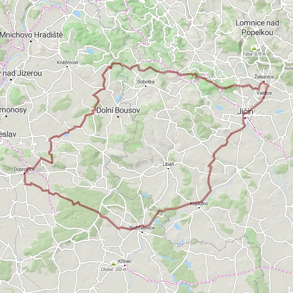 Miniaturní mapa "Gravel tour through Nepřívěc and Pěčice" inspirace pro cyklisty v oblasti Střední Čechy, Czech Republic. Vytvořeno pomocí plánovače tras Tarmacs.app