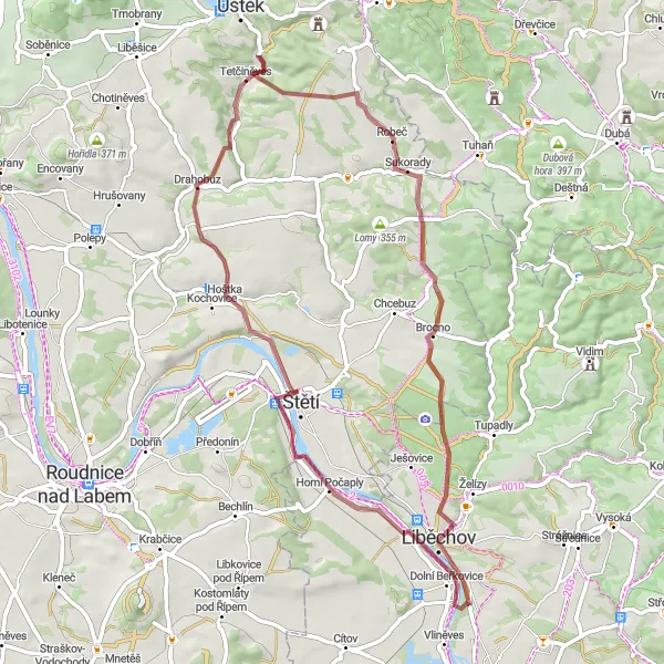 Map miniature of "Off-road Exploration" cycling inspiration in Střední Čechy, Czech Republic. Generated by Tarmacs.app cycling route planner