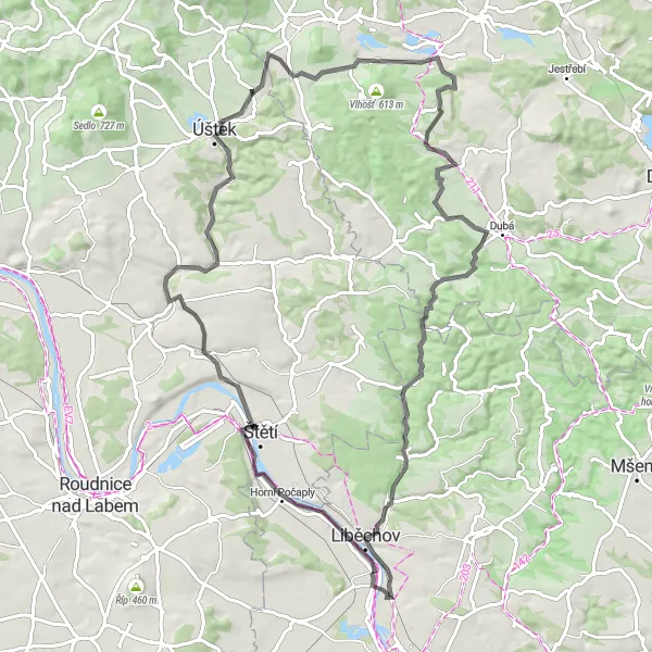 Karten-Miniaturansicht der Radinspiration "Idyllischer Radweg durch Dolní Beřkovice" in Střední Čechy, Czech Republic. Erstellt vom Tarmacs.app-Routenplaner für Radtouren