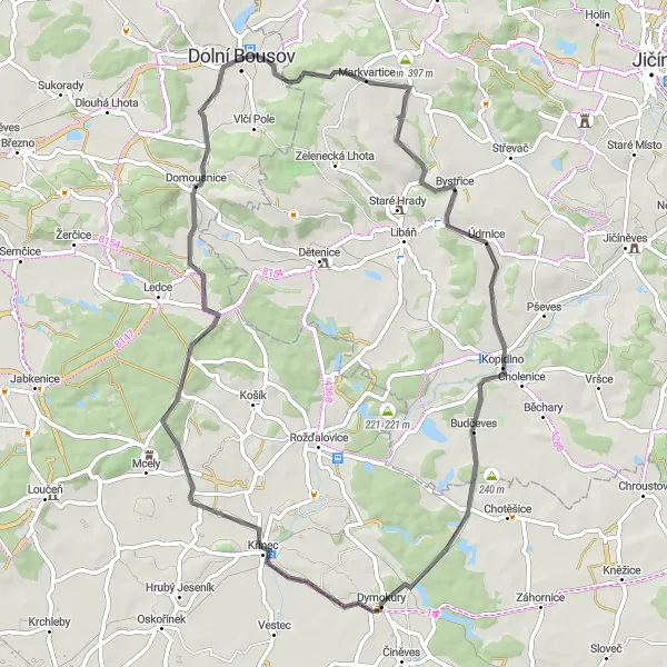 Map miniature of "The Countryside Retreat" cycling inspiration in Střední Čechy, Czech Republic. Generated by Tarmacs.app cycling route planner