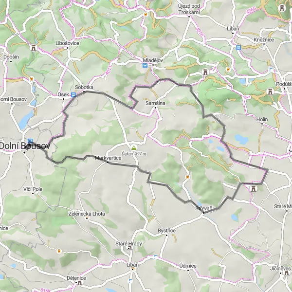 Map miniature of "Countryside Delights by Road" cycling inspiration in Střední Čechy, Czech Republic. Generated by Tarmacs.app cycling route planner