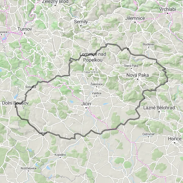 Miniatura mapy "Trasa przez Bělą u Pecky" - trasy rowerowej w Střední Čechy, Czech Republic. Wygenerowane przez planer tras rowerowych Tarmacs.app