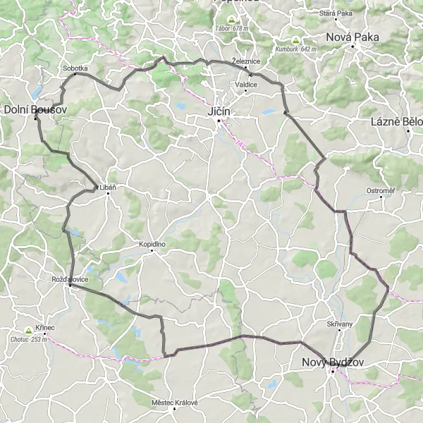 Map miniature of "The Castle Tour" cycling inspiration in Střední Čechy, Czech Republic. Generated by Tarmacs.app cycling route planner