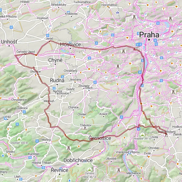 Miniatura mapy "Przygoda Gravelowa przez Střední Čechy" - trasy rowerowej w Střední Čechy, Czech Republic. Wygenerowane przez planer tras rowerowych Tarmacs.app