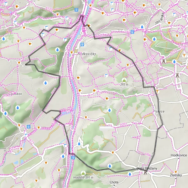 Karten-Miniaturansicht der Radinspiration "Kurze Tour rund um Dolní Břežany" in Střední Čechy, Czech Republic. Erstellt vom Tarmacs.app-Routenplaner für Radtouren