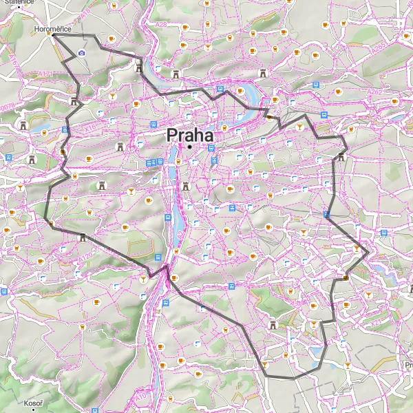 Mapa miniatúra "Výlet na kole okolo Braníka" cyklistická inšpirácia v Střední Čechy, Czech Republic. Vygenerované cyklistickým plánovačom trás Tarmacs.app