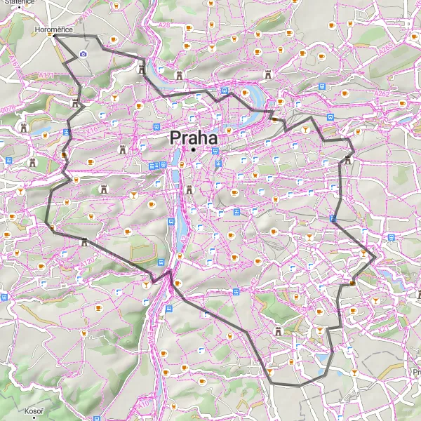 Miniaturní mapa "Výlet s výhledy: tapirs a klášter" inspirace pro cyklisty v oblasti Střední Čechy, Czech Republic. Vytvořeno pomocí plánovače tras Tarmacs.app