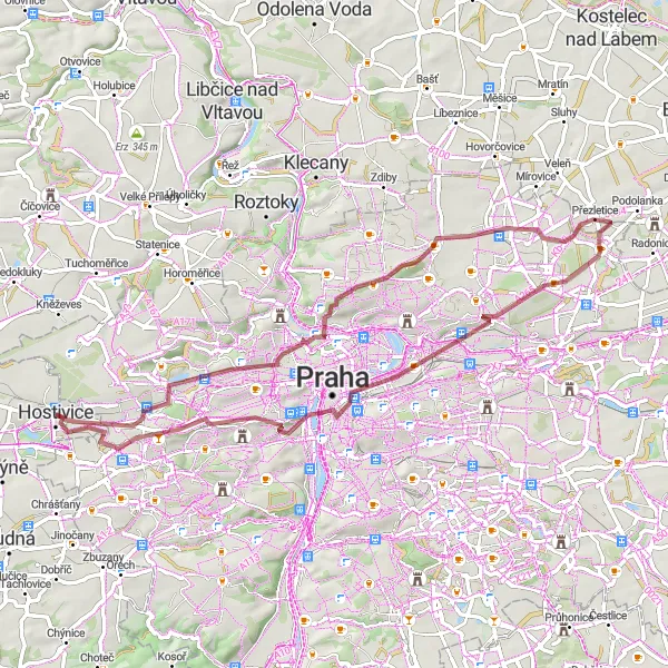 Miniatura mapy "Trasa gravelowa w okolicach Hostivic" - trasy rowerowej w Střední Čechy, Czech Republic. Wygenerowane przez planer tras rowerowych Tarmacs.app