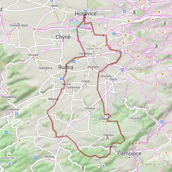 Miniatura mapy "Trasa rowerowa zaczynająca się w pobliżu Hostivic" - trasy rowerowej w Střední Čechy, Czech Republic. Wygenerowane przez planer tras rowerowych Tarmacs.app