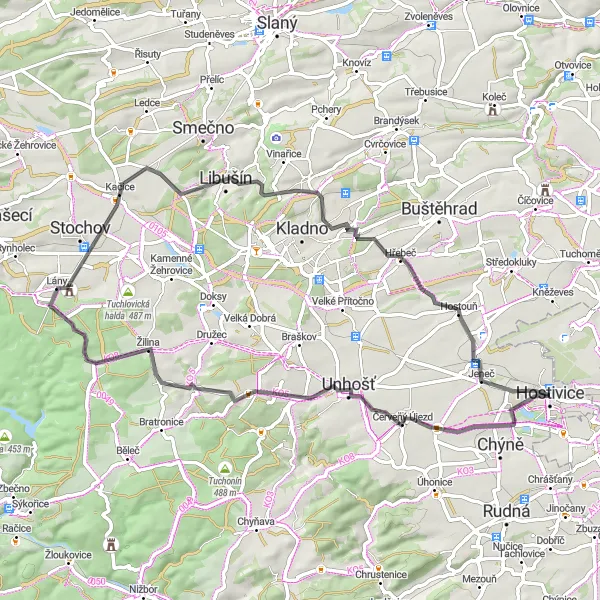 Miniatura mapy "Szosowa przejażdżka z Hostivic" - trasy rowerowej w Střední Čechy, Czech Republic. Wygenerowane przez planer tras rowerowych Tarmacs.app