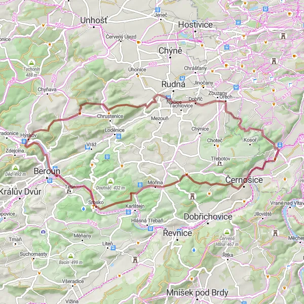 Miniatura mapy "Trasa Gravel z Hýskov - Hýskov" - trasy rowerowej w Střední Čechy, Czech Republic. Wygenerowane przez planer tras rowerowych Tarmacs.app