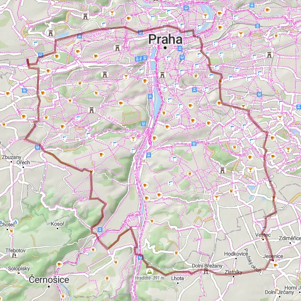 Map miniature of "Gravel Adventure through Nature" cycling inspiration in Střední Čechy, Czech Republic. Generated by Tarmacs.app cycling route planner