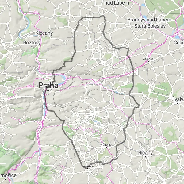 Miniaturní mapa "Cyklotrasa kolem Středních Čech" inspirace pro cyklisty v oblasti Střední Čechy, Czech Republic. Vytvořeno pomocí plánovače tras Tarmacs.app