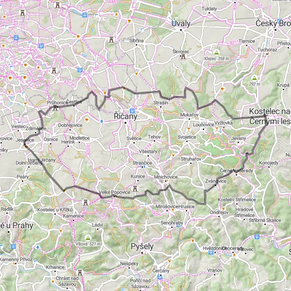 Mapa miniatúra "Okruh Jesenice - Horní Jirčany" cyklistická inšpirácia v Střední Čechy, Czech Republic. Vygenerované cyklistickým plánovačom trás Tarmacs.app