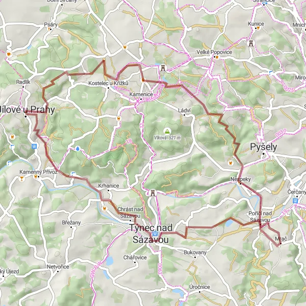 Miniaturní mapa "Kolem řeky Sázavy" inspirace pro cyklisty v oblasti Střední Čechy, Czech Republic. Vytvořeno pomocí plánovače tras Tarmacs.app