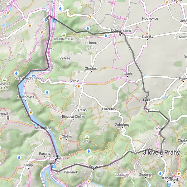 Mapa miniatúra "Road Tour to Měchenice" cyklistická inšpirácia v Střední Čechy, Czech Republic. Vygenerované cyklistickým plánovačom trás Tarmacs.app