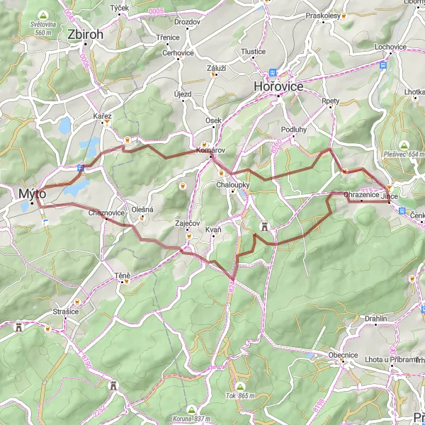 Map miniature of "Jince - Nová Ves Gravel Adventure" cycling inspiration in Střední Čechy, Czech Republic. Generated by Tarmacs.app cycling route planner