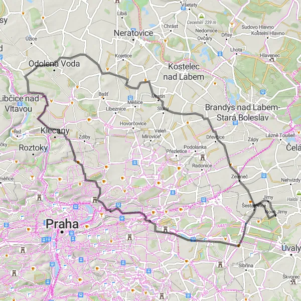 Miniatura mapy "Trasa do Dolní Počernice i z powrotem" - trasy rowerowej w Střední Čechy, Czech Republic. Wygenerowane przez planer tras rowerowych Tarmacs.app