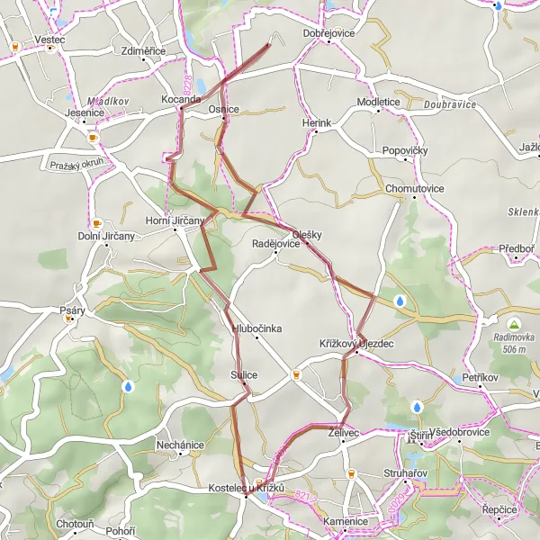 Miniatura mapy "Trasa Gravel Sulice" - trasy rowerowej w Střední Čechy, Czech Republic. Wygenerowane przez planer tras rowerowych Tarmacs.app
