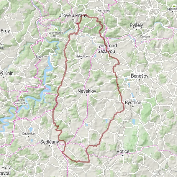 Miniatura mapy "Trasa gravelowa w okolicach Kamenice" - trasy rowerowej w Střední Čechy, Czech Republic. Wygenerowane przez planer tras rowerowych Tarmacs.app