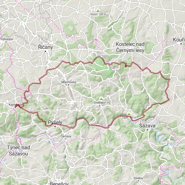 Miniatura mapy "Trasa Gravel Radimovka" - trasy rowerowej w Střední Čechy, Czech Republic. Wygenerowane przez planer tras rowerowych Tarmacs.app