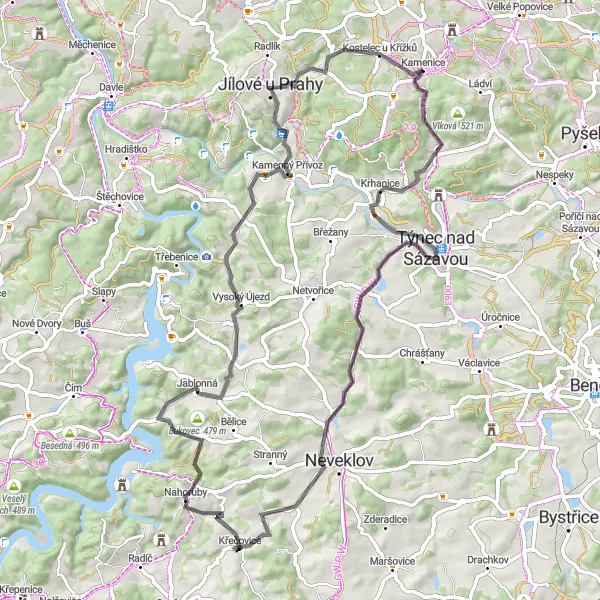 Karten-Miniaturansicht der Radinspiration "Road Tour nach Holý vrch" in Střední Čechy, Czech Republic. Erstellt vom Tarmacs.app-Routenplaner für Radtouren