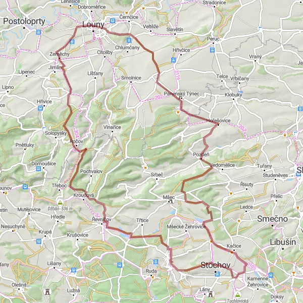 Map miniature of "Žehrovice Gravel Loop" cycling inspiration in Střední Čechy, Czech Republic. Generated by Tarmacs.app cycling route planner