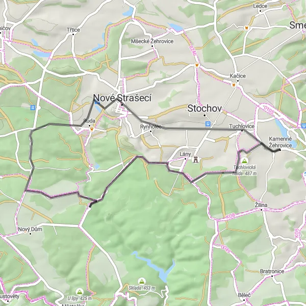 Karten-Miniaturansicht der Radinspiration "Einzigartige Straßenrouten in der Nähe von Kamenné Žehrovice" in Střední Čechy, Czech Republic. Erstellt vom Tarmacs.app-Routenplaner für Radtouren