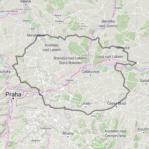 Miniatura mapy "Podróż rowerem na szosie do Mlékojed" - trasy rowerowej w Střední Čechy, Czech Republic. Wygenerowane przez planer tras rowerowych Tarmacs.app