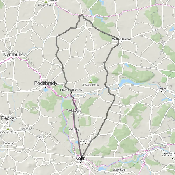 Miniaturní mapa "Trasa Jestřabí Lhota" inspirace pro cyklisty v oblasti Střední Čechy, Czech Republic. Vytvořeno pomocí plánovače tras Tarmacs.app