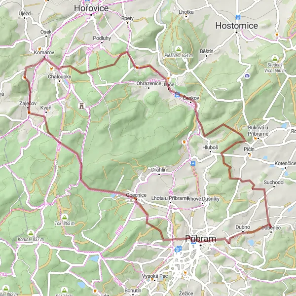 Karten-Miniaturansicht der Radinspiration "Gravelroute um Komárov" in Střední Čechy, Czech Republic. Erstellt vom Tarmacs.app-Routenplaner für Radtouren