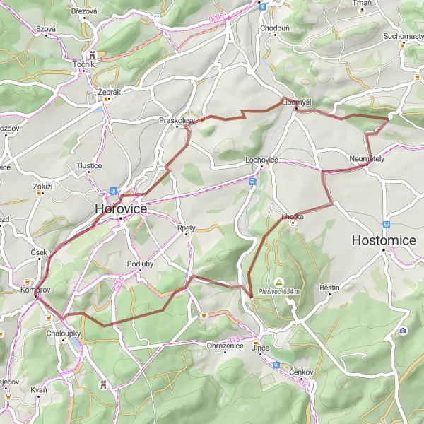 Miniaturní mapa "Okruh přes Otmíč" inspirace pro cyklisty v oblasti Střední Čechy, Czech Republic. Vytvořeno pomocí plánovače tras Tarmacs.app