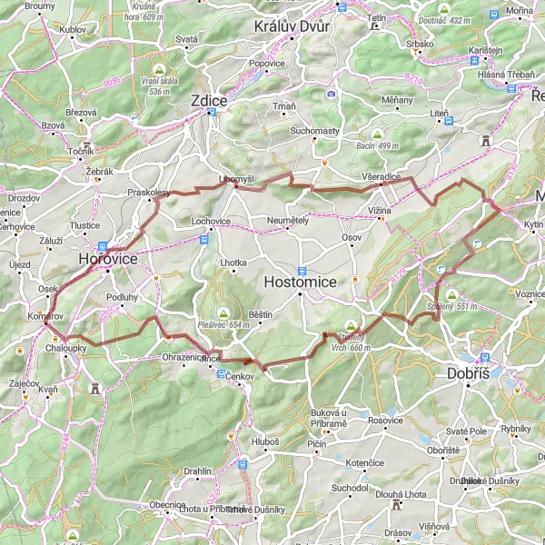 Map miniature of "Off the Beaten Path: Otmíčská Hora Exploration" cycling inspiration in Střední Čechy, Czech Republic. Generated by Tarmacs.app cycling route planner