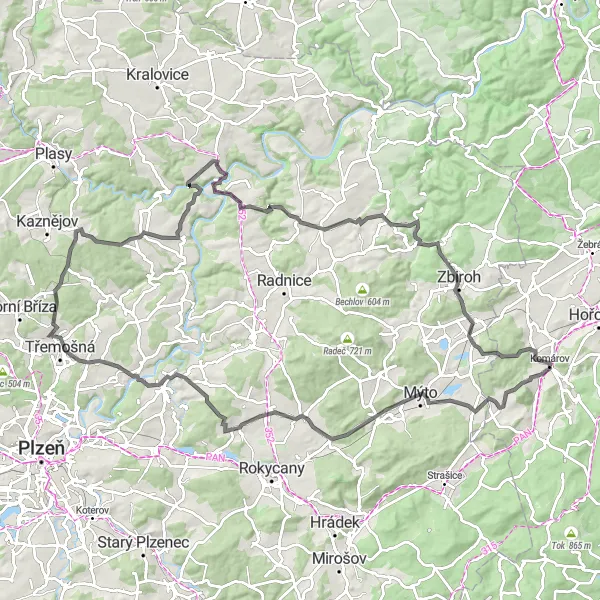 Mapa miniatúra "Cyklistická trasa Cheznovice - Kařízská hora" cyklistická inšpirácia v Střední Čechy, Czech Republic. Vygenerované cyklistickým plánovačom trás Tarmacs.app