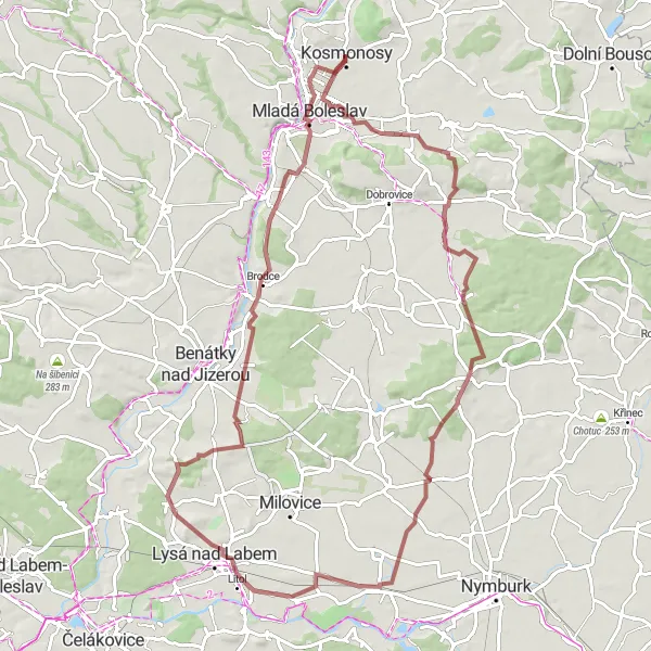 Miniatura mapy "Trasa Szlakiem Kosmonosy" - trasy rowerowej w Střední Čechy, Czech Republic. Wygenerowane przez planer tras rowerowych Tarmacs.app