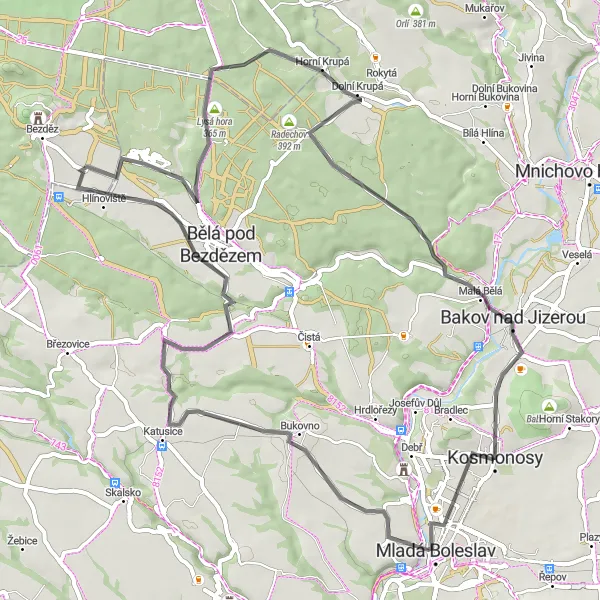 Miniaturní mapa "Road Adventure: Šibeniční Vrch Tour" inspirace pro cyklisty v oblasti Střední Čechy, Czech Republic. Vytvořeno pomocí plánovače tras Tarmacs.app