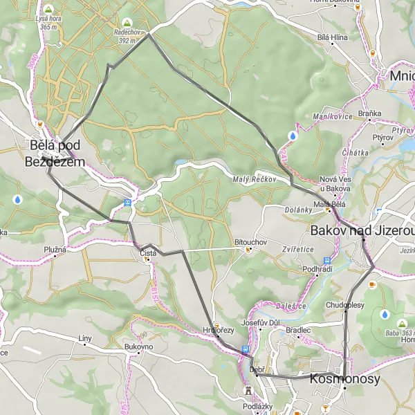 Miniaturní mapa "Road Ride: Hrdlořezy Exploration" inspirace pro cyklisty v oblasti Střední Čechy, Czech Republic. Vytvořeno pomocí plánovače tras Tarmacs.app