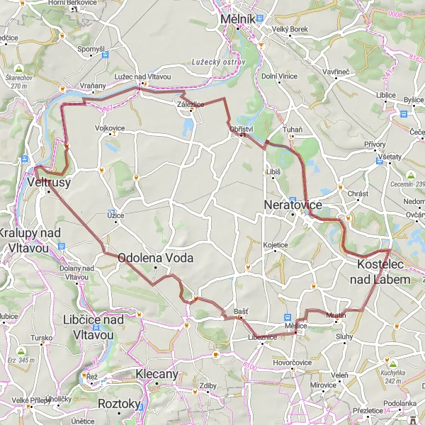 Mapa miniatúra "Lesná cesta okolo Kostelca nad Labem" cyklistická inšpirácia v Střední Čechy, Czech Republic. Vygenerované cyklistickým plánovačom trás Tarmacs.app