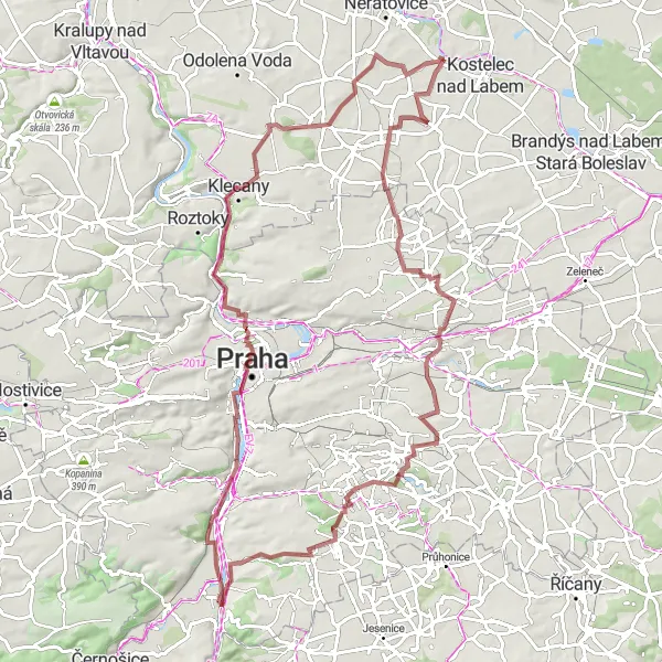 Mapa miniatúra "Okruh po štěrkových cestách okolo Kostelce nad Labem" cyklistická inšpirácia v Střední Čechy, Czech Republic. Vygenerované cyklistickým plánovačom trás Tarmacs.app