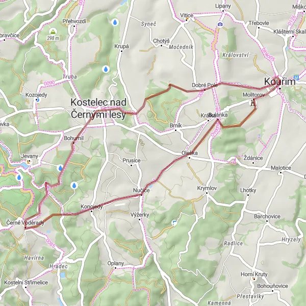 Map miniature of "Molitorov and Černé Voděrady Gravel Route" cycling inspiration in Střední Čechy, Czech Republic. Generated by Tarmacs.app cycling route planner