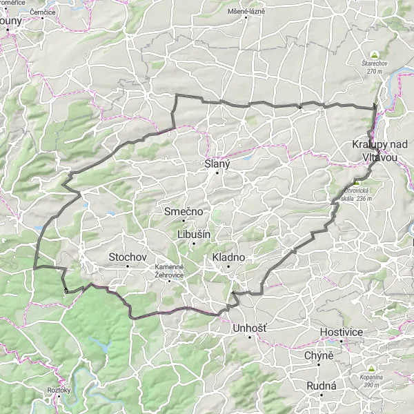 Miniatura mapy "Wyzwania Minická skála i Kožová hora" - trasy rowerowej w Střední Čechy, Czech Republic. Wygenerowane przez planer tras rowerowych Tarmacs.app