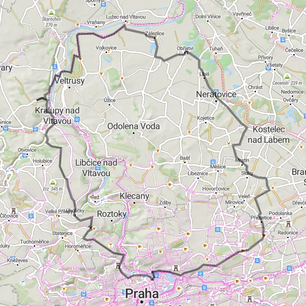 Mapa miniatúra "Road trasa s výhľadmi" cyklistická inšpirácia v Střední Čechy, Czech Republic. Vygenerované cyklistickým plánovačom trás Tarmacs.app