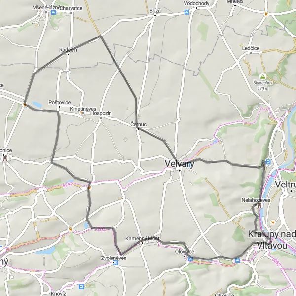 Mapa miniatúra "Rýchla road trasa okolo Kralupy nad Vltavou" cyklistická inšpirácia v Střední Čechy, Czech Republic. Vygenerované cyklistickým plánovačom trás Tarmacs.app