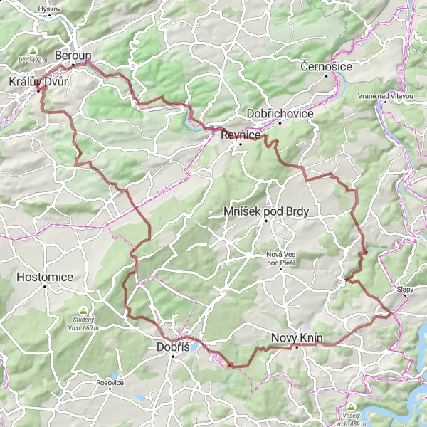 Miniatura mapy "Trasa Gravel Dusty Adventure" - trasy rowerowej w Střední Čechy, Czech Republic. Wygenerowane przez planer tras rowerowych Tarmacs.app