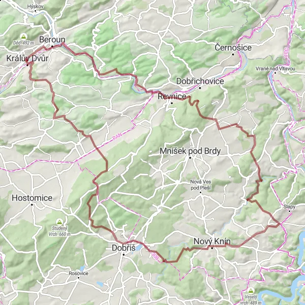 Mapa miniatúra "Gravel Králův Dvůr - Vyhlídka" cyklistická inšpirácia v Střední Čechy, Czech Republic. Vygenerované cyklistickým plánovačom trás Tarmacs.app