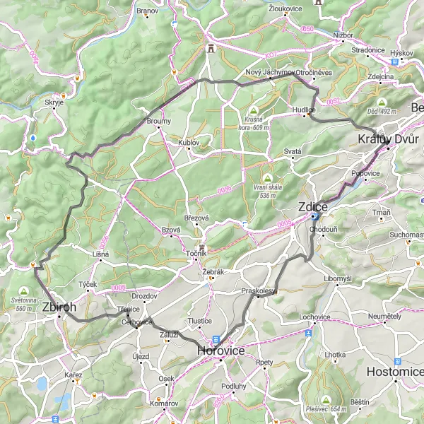 Mapa miniatúra "Cesta okolo Střední Čechy" cyklistická inšpirácia v Střední Čechy, Czech Republic. Vygenerované cyklistickým plánovačom trás Tarmacs.app