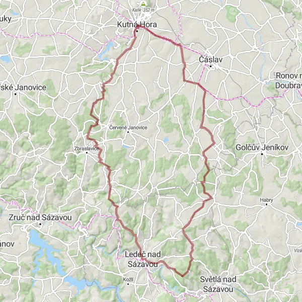 Miniaturní mapa "Gravel Tour Kutná Hora" inspirace pro cyklisty v oblasti Střední Čechy, Czech Republic. Vytvořeno pomocí plánovače tras Tarmacs.app
