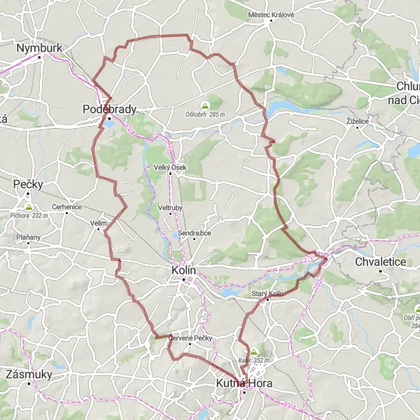 Map miniature of "Kutná Hora Loop" cycling inspiration in Střední Čechy, Czech Republic. Generated by Tarmacs.app cycling route planner